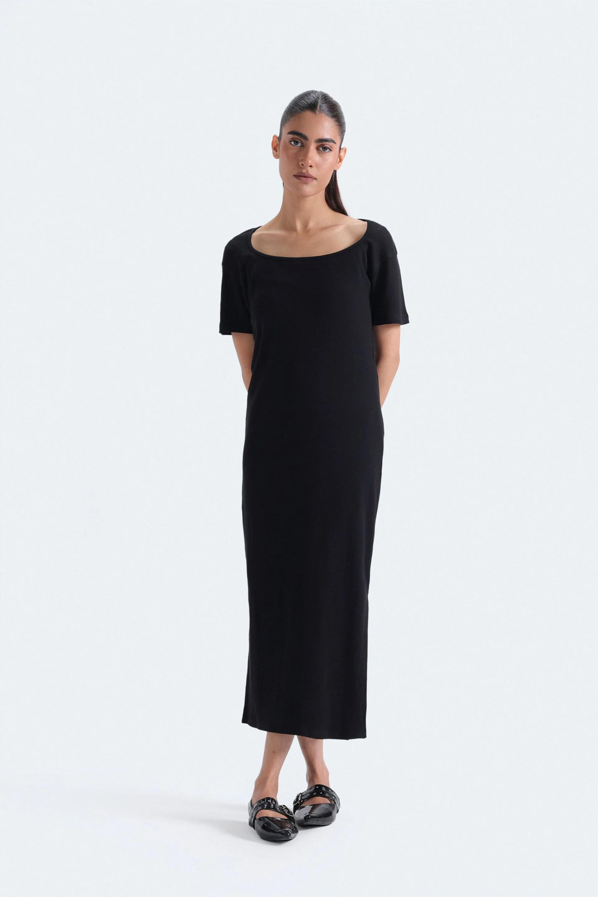 Overlay Scoop Neck Ribbed Dress