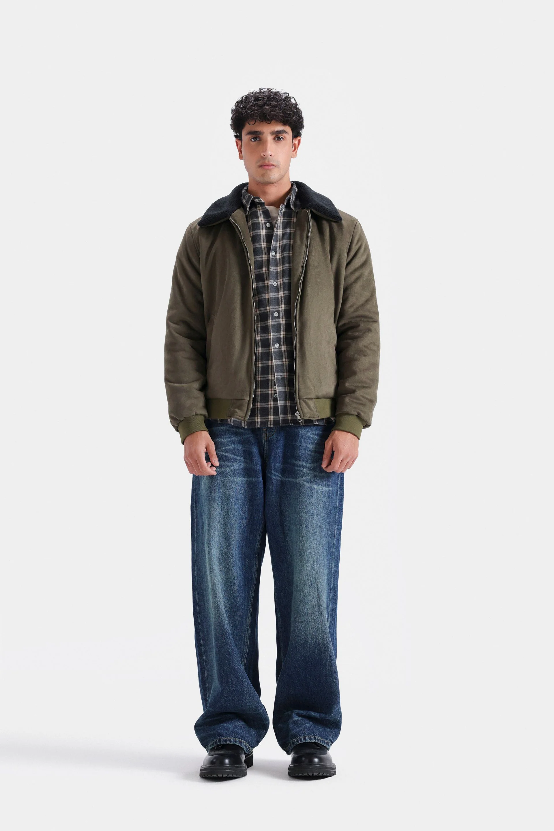 Home 52 Suede Zipper Jacket With Sherpa Collar