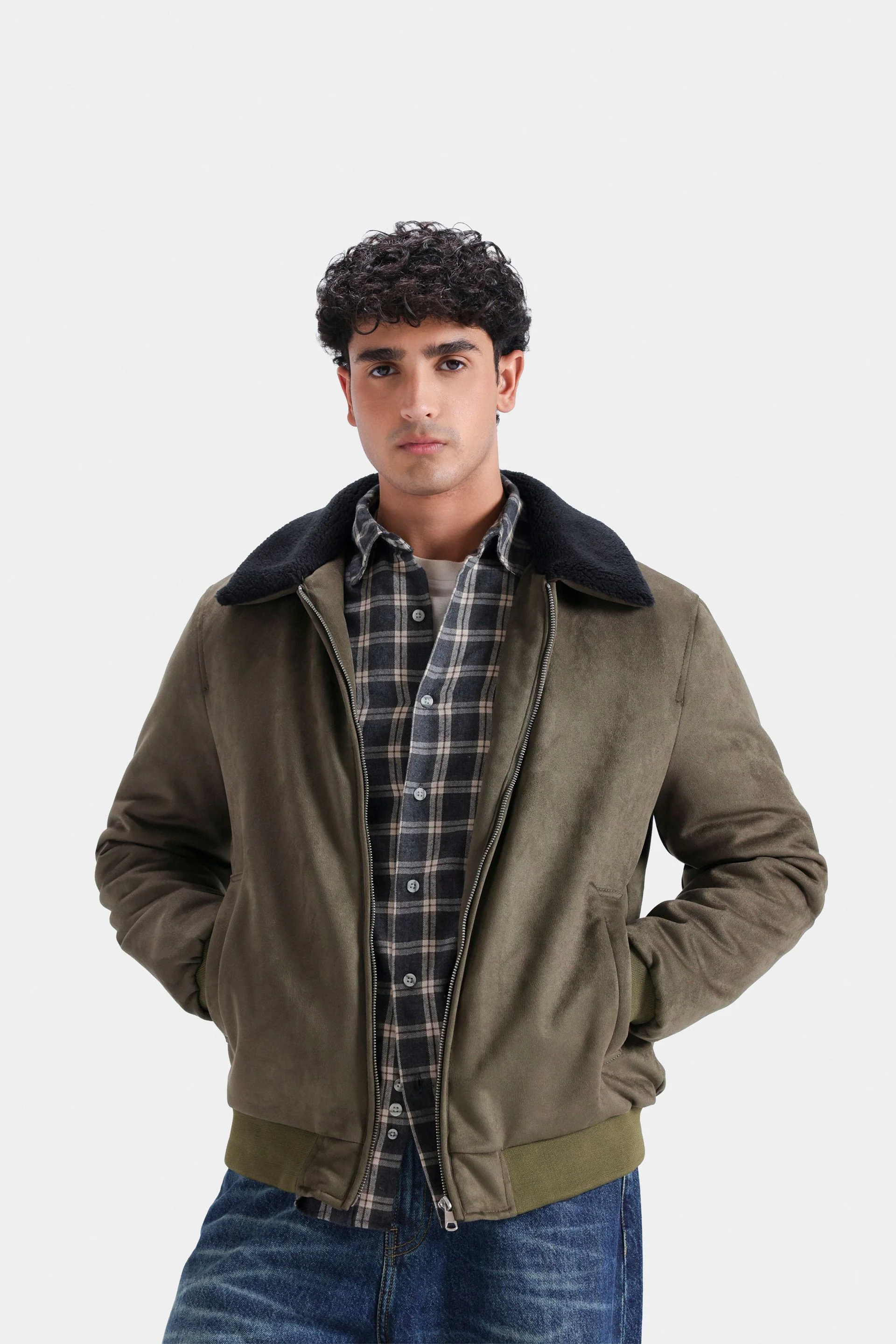 Suede Zipper Jacket With Sherpa Collar 2 Suede Zipper Jacket With Sherpa Collar