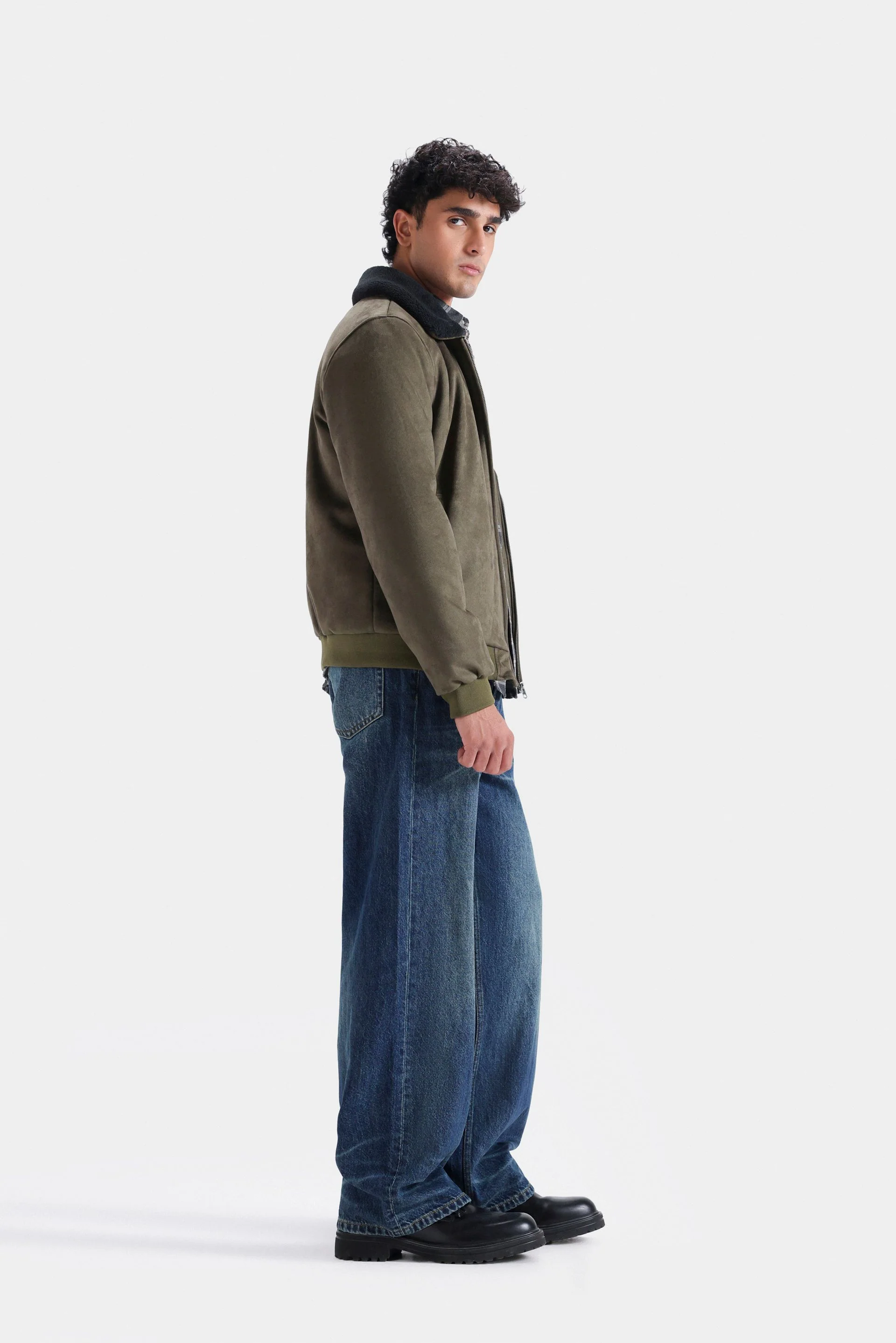 Suede Zipper Jacket With Sherpa Collar 3 Suede Zipper Jacket With Sherpa Collar