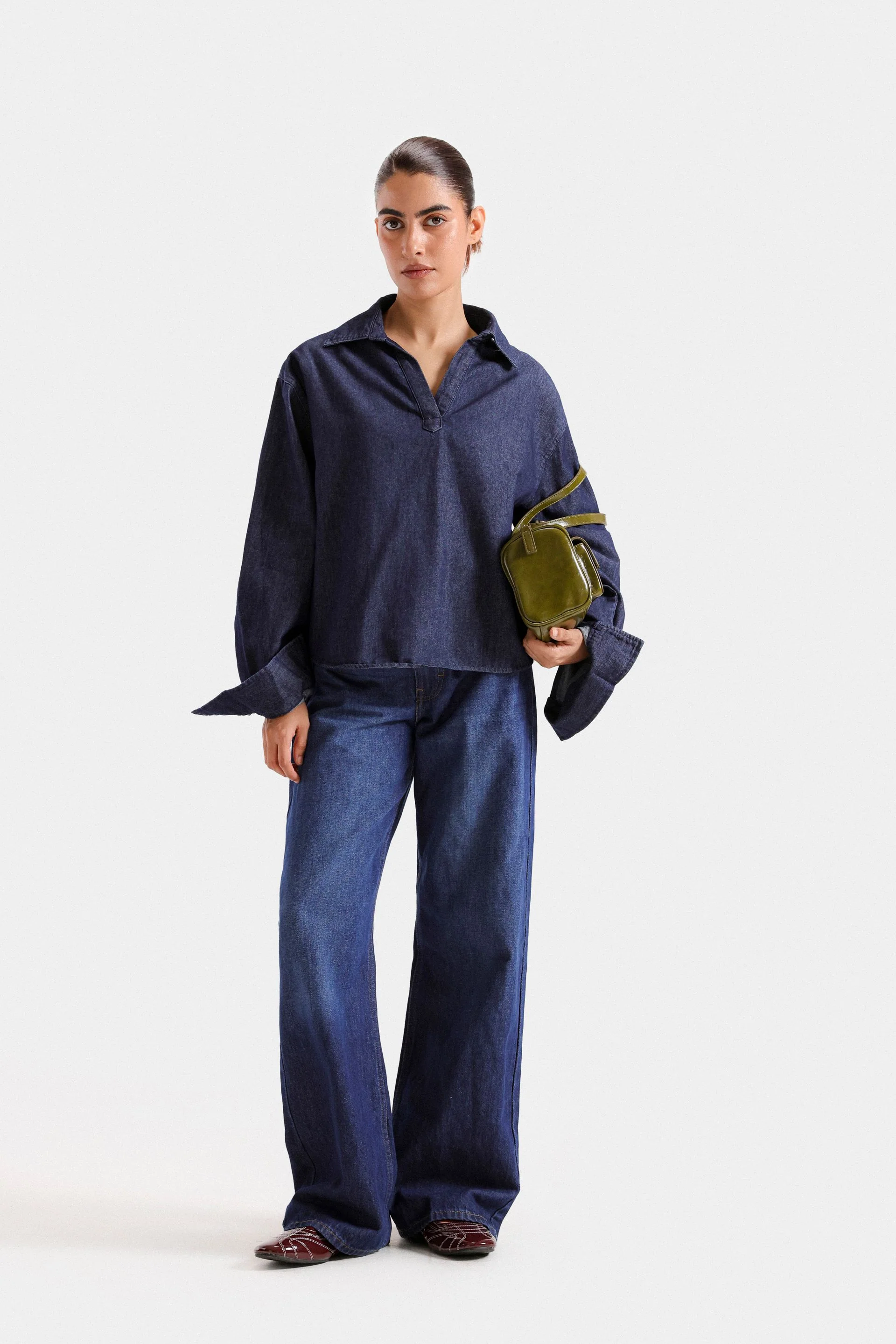 Basic Cropped Denim Shirt