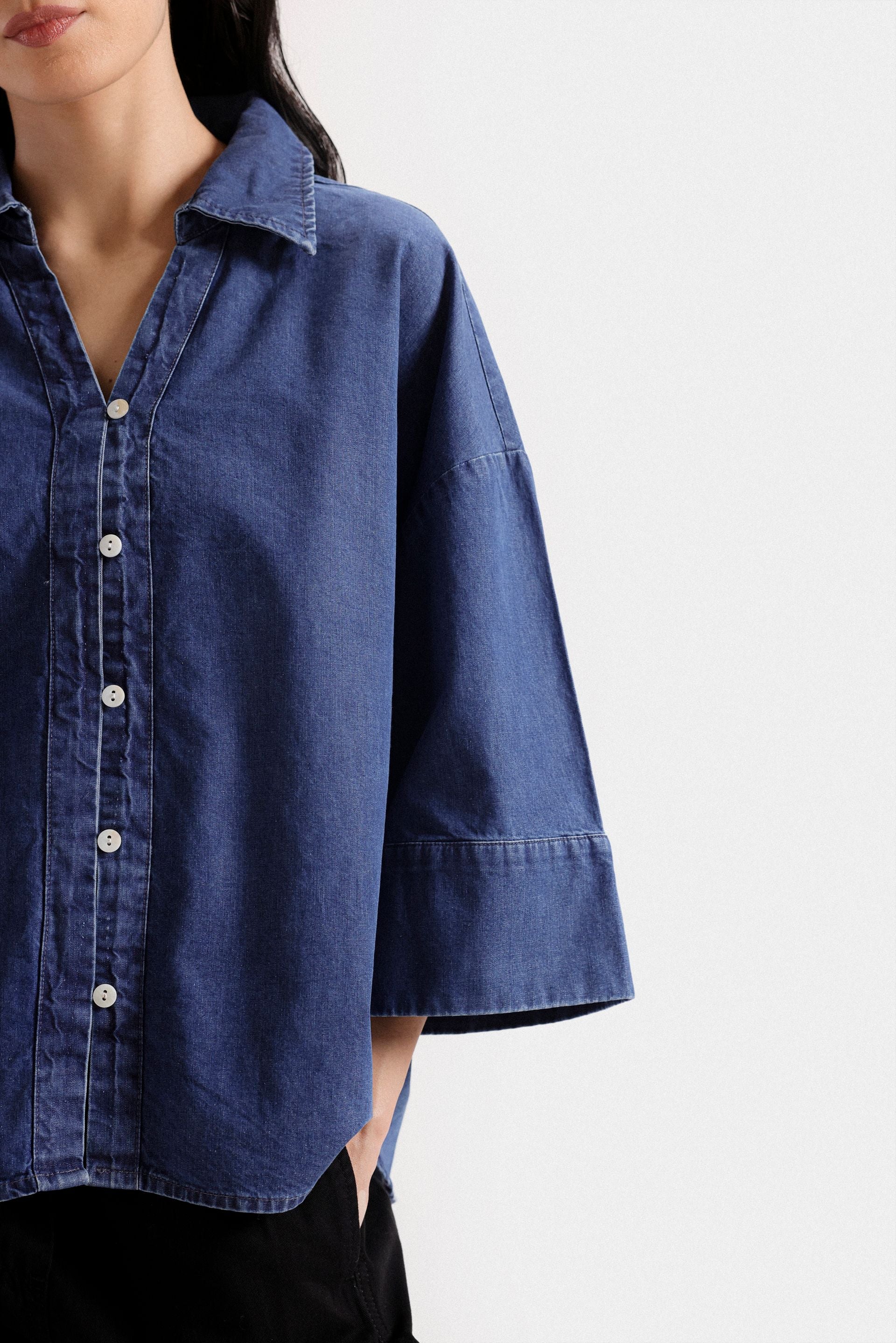 Basic Cropped Denim Shirt