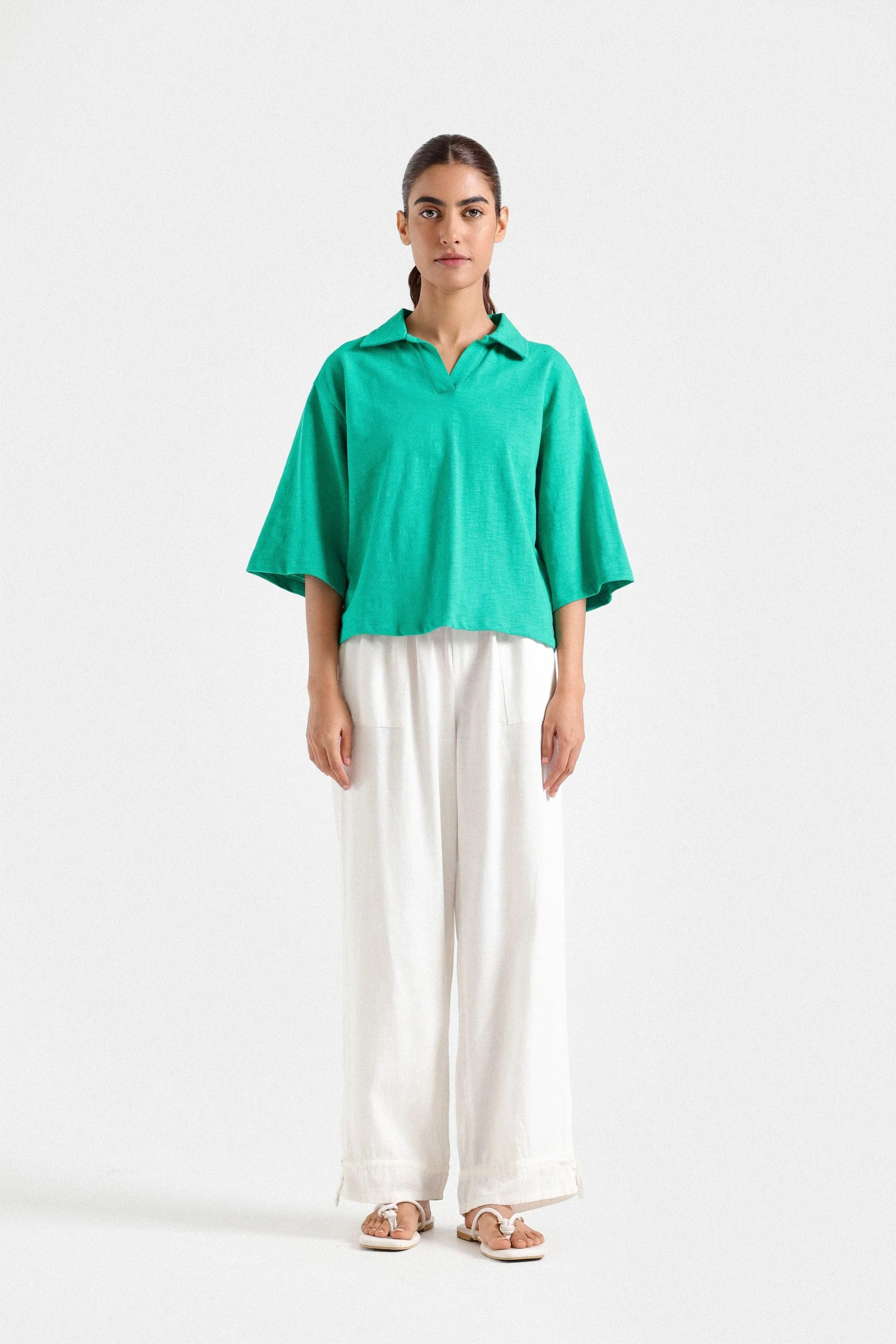 Basic Cropped Polo Shirt