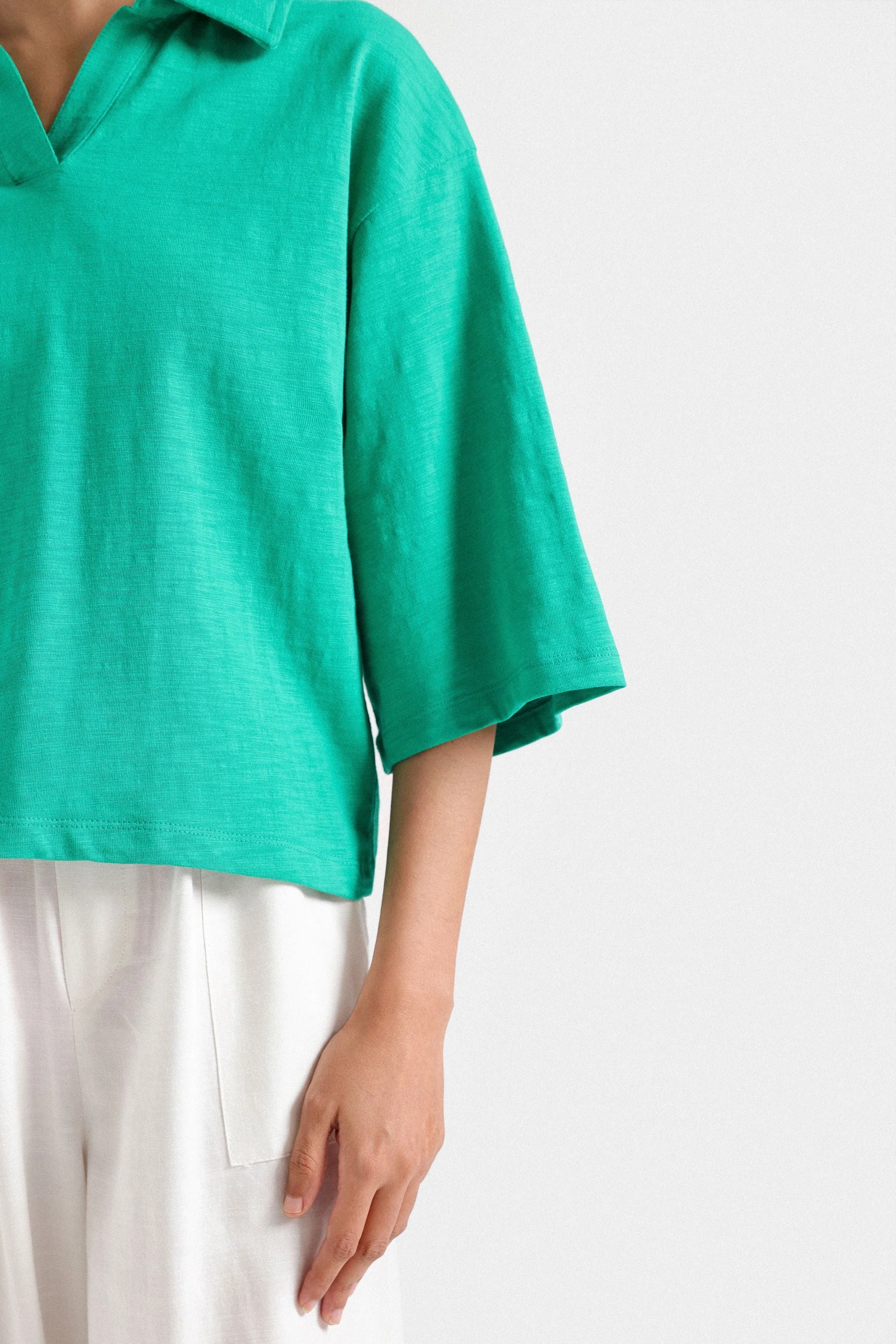 Basic Cropped Polo Shirt