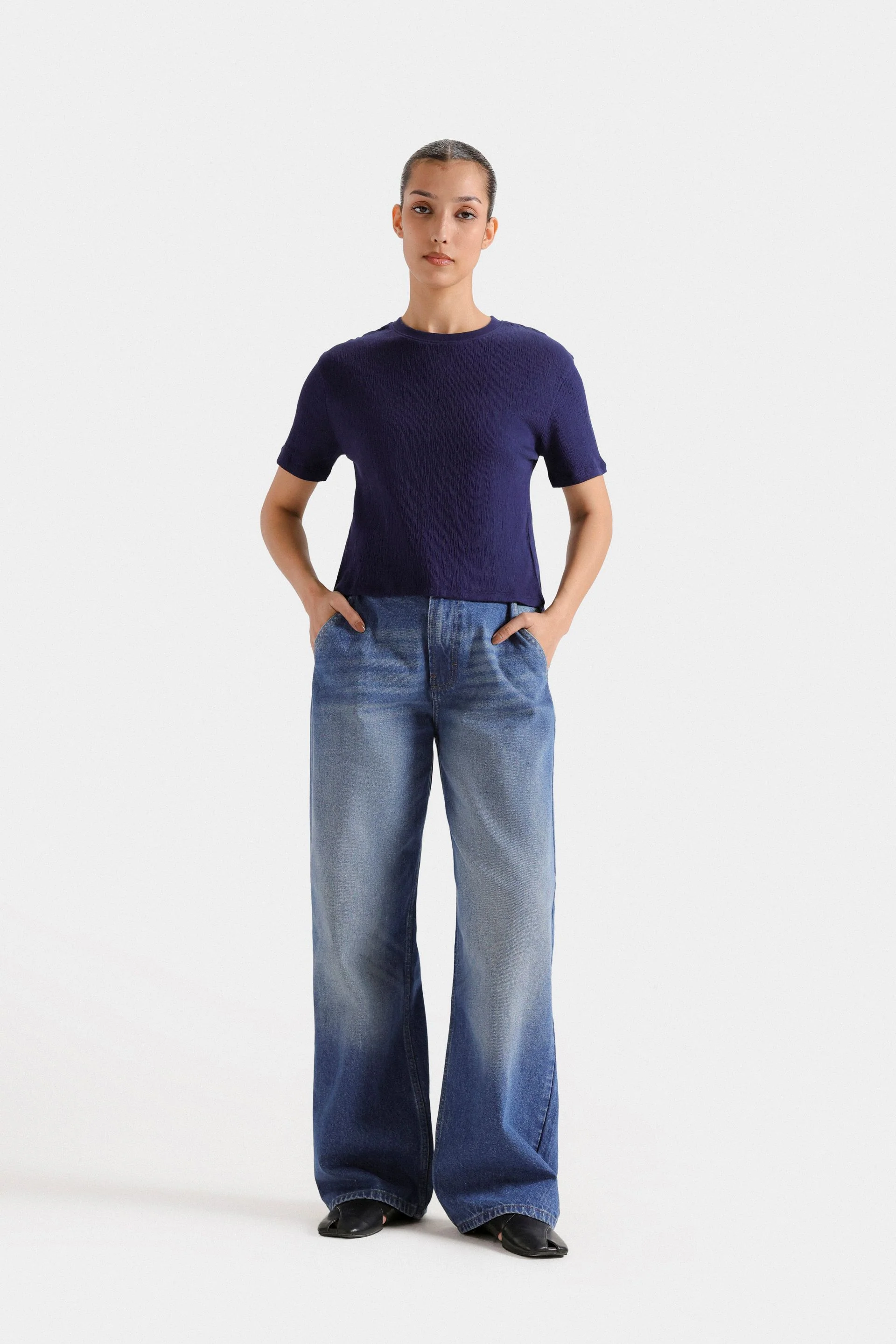Basic Cropped Textured T-Shirt