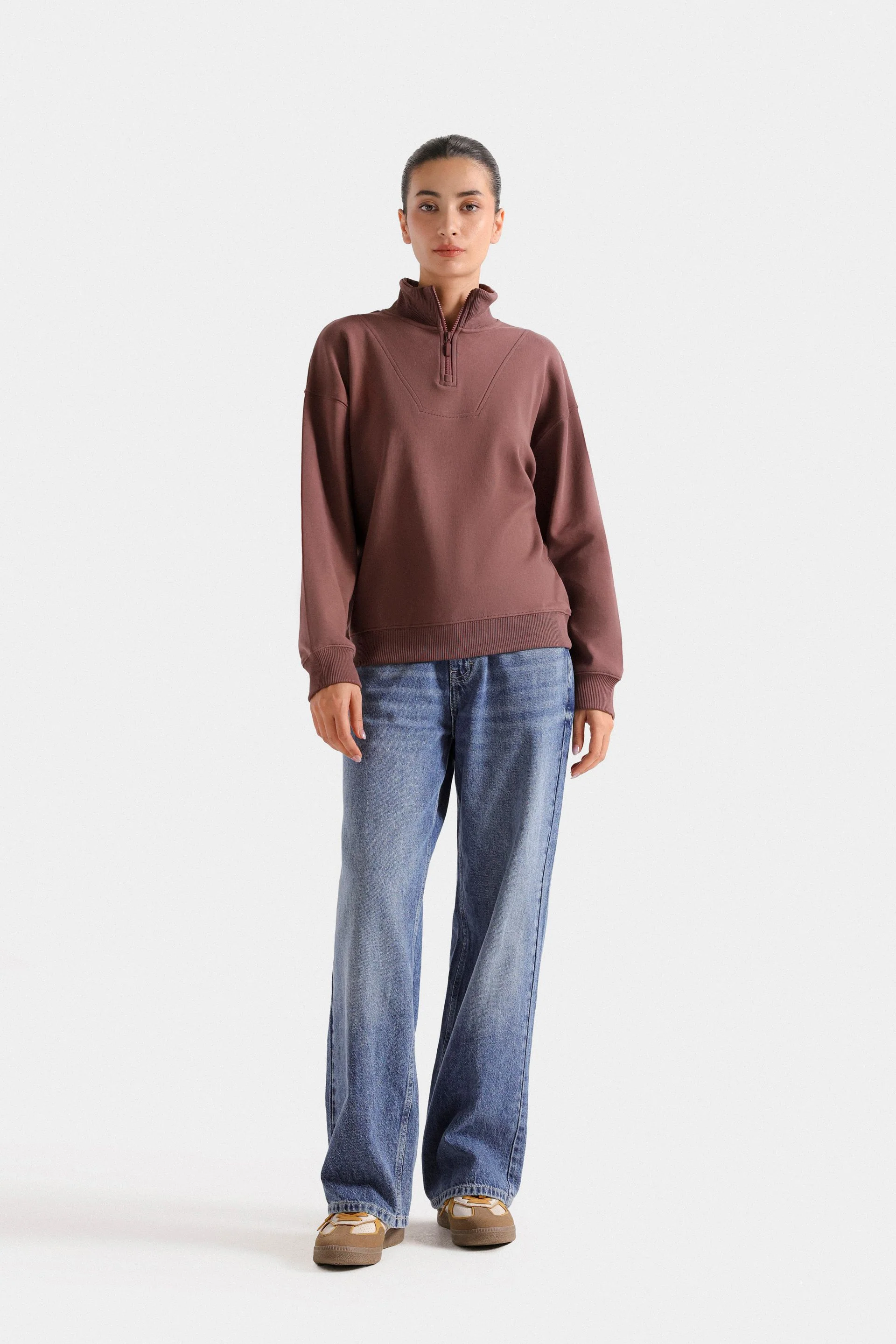 Basic Quarter Zip-Up Sweatshirt